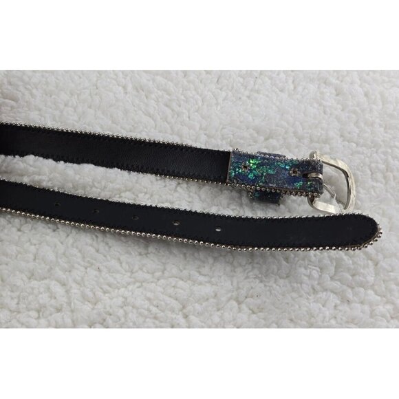 VTG 80s Belt Evening Sparkle Multicolor Blue Green Silver Glitter Sz S Party - Picture 7 of 11